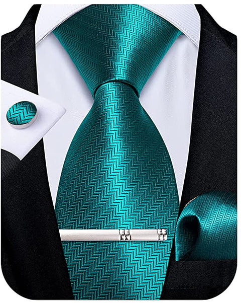 Teal Herringbone Necktie Set-DBG754