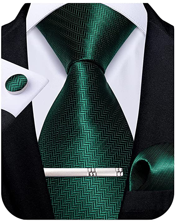 Emerald Green Herringbone Necktie Set-DBG756