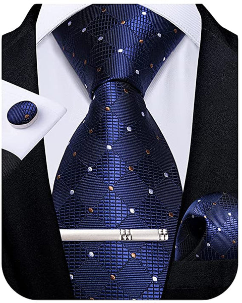 Navy Blue Plaid Necktie Set-DBG759