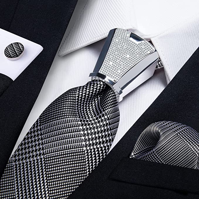 Black and Silver Houndstooth Necktie Set-DBG760 Toramon Necktie