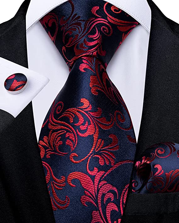 Red and Blue Floral Silk Necktie Set-DBG761