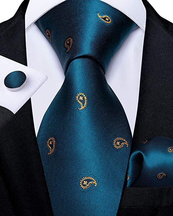 Turquoise Paisley Necktie Set-DBG762