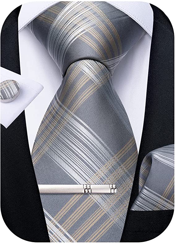 Yellow and Grey Necktie Set-DBG834