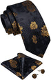 New Black and Gold Floral Necktie Set-DBG836
