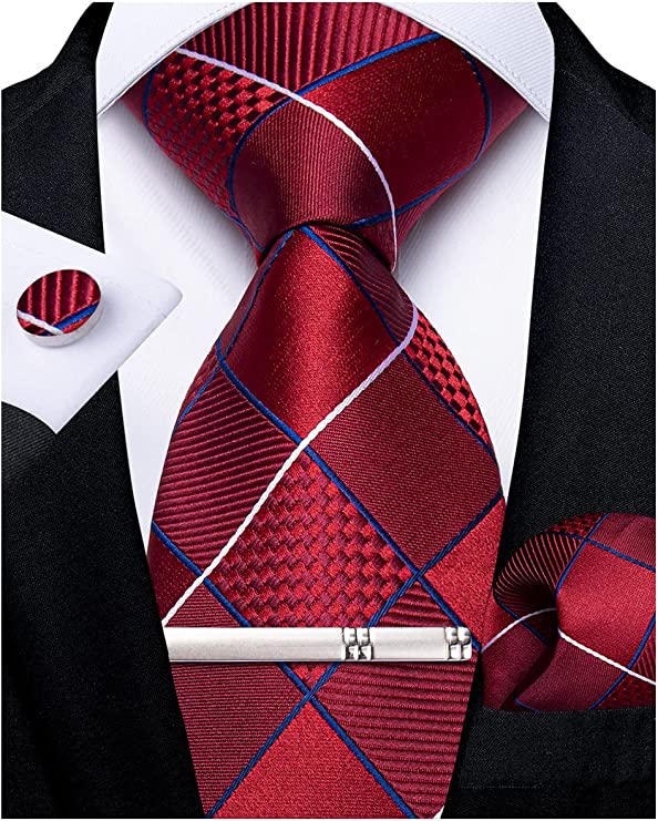 New Red Blue White Necktie Set-DBG857