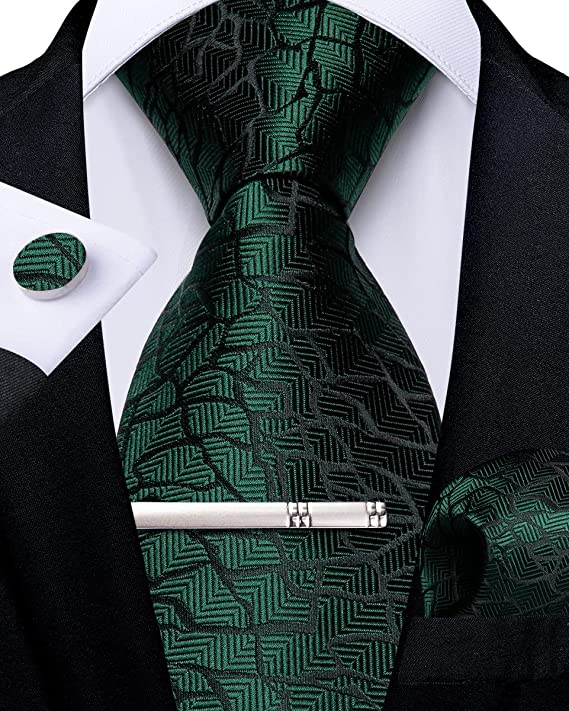 New Emerald Green and Black Necktie Set-DBG860
