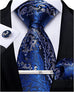 New Blue and Silver Paisley Necktie Set-DBG867
