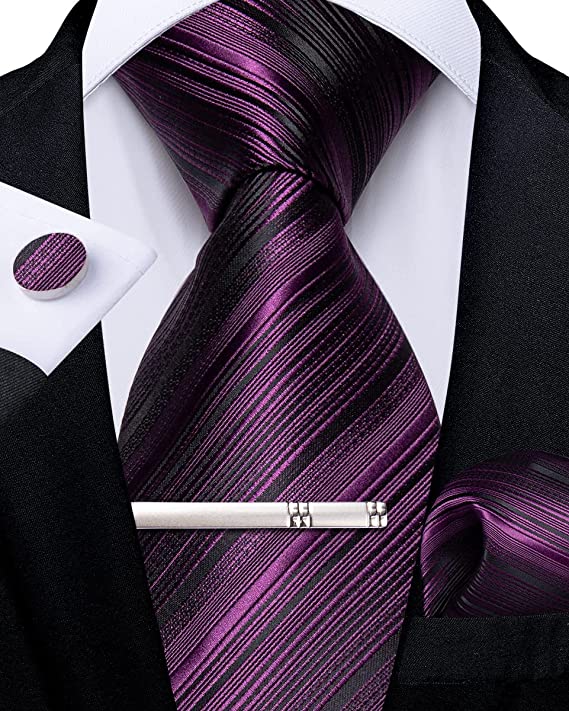 New Purple and Black Wedding Necktie Set-DBG872