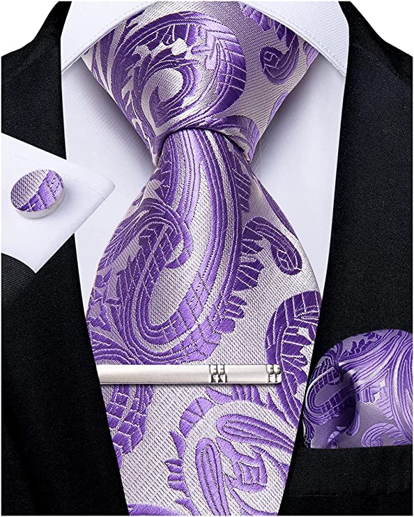 New Light Purple Paisley Necktie Set-DBG877