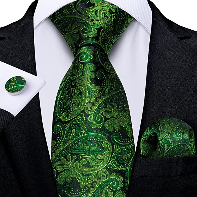 New Green Paisley Necktie Set-DBG881