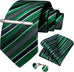 Emerald Green White Black Stripe Necktie Set-DBG917