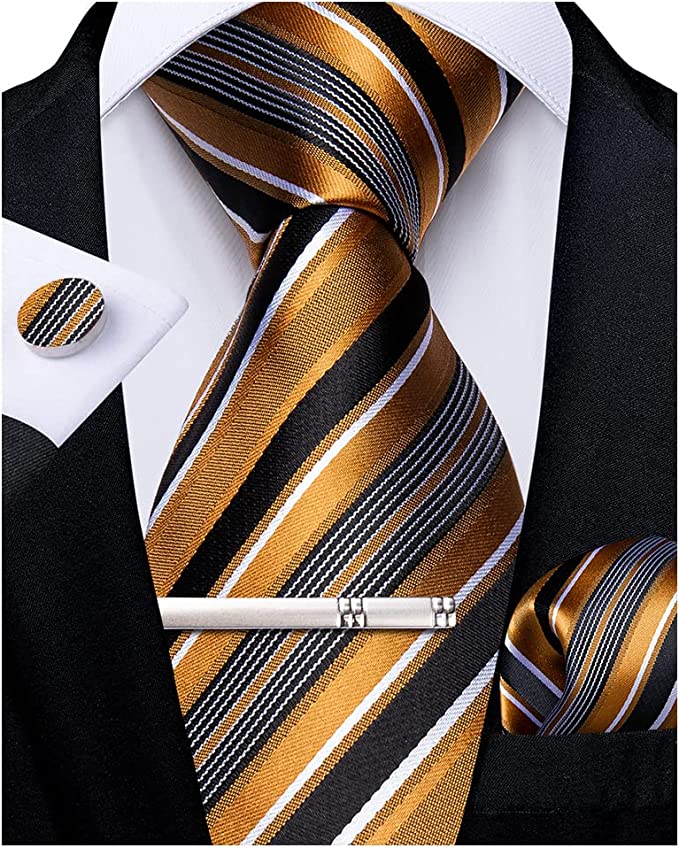 Copper Black White Stripe Necktie Set-DBG918