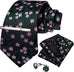 New Black Pink Green Floral Necktie Set-DBG920