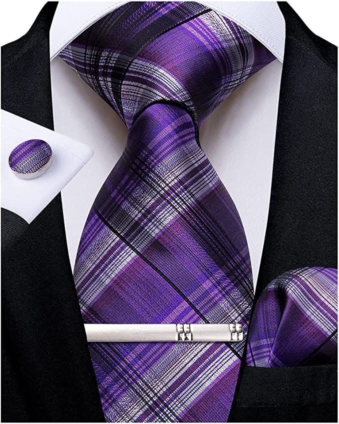 Purple and Grey Necktie Set-DBG922