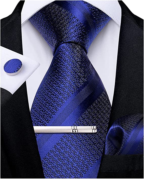 New Blue Stripe Silk Necktie Set-DBG923
