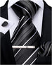 Black Silver Grey Stripe Necktie Set-DBG925