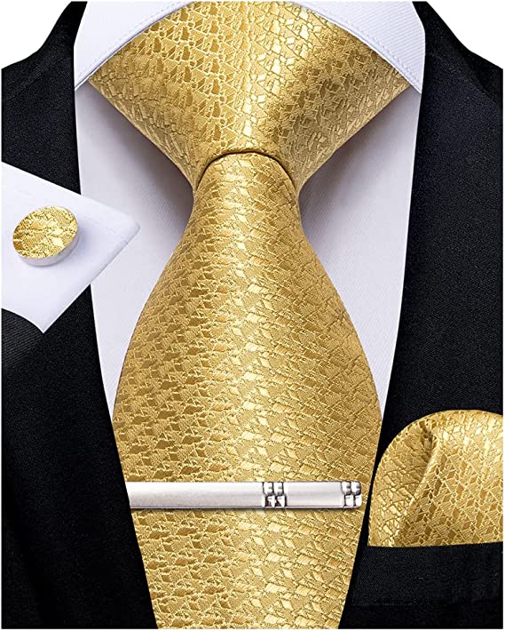 Yellow Flake Silk Necktie Set-DBG926