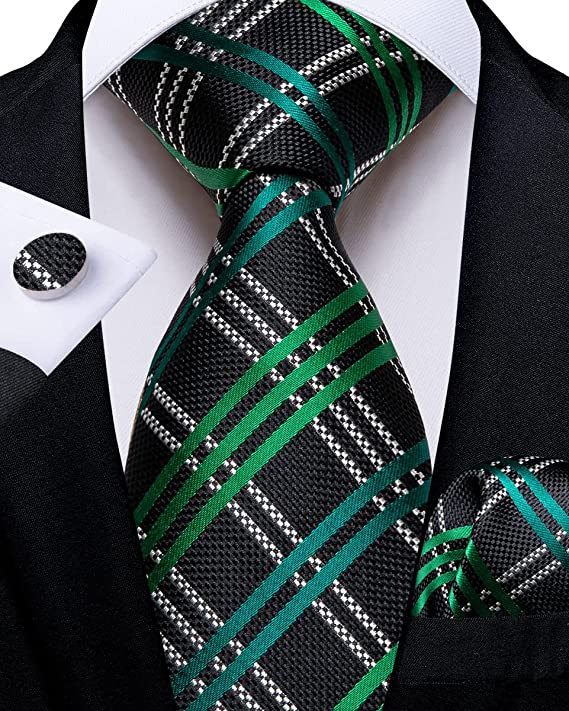 Black and Green Crisscross Geometric Necktie Set-DBG928