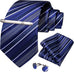 Royal Blue and White Stripe Silk Necktie Set-DBG929
