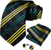 Black Yellow Green Crisscross Necktie Set-DBG936