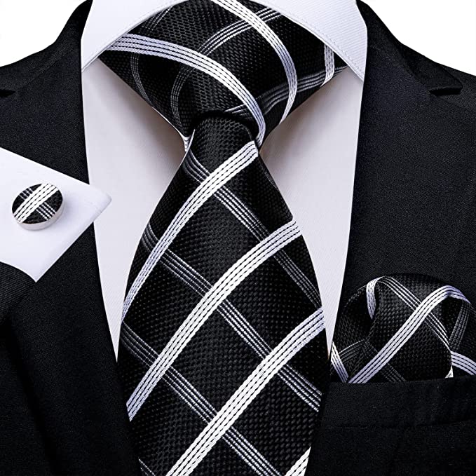Black and Grey Silver Necktie Set-DBG938