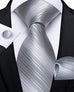 Silver Grey Solid Stripe Necktie Set-DBG940
