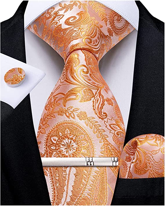 New Coral Paisley Silk Necktie Set-DBG941