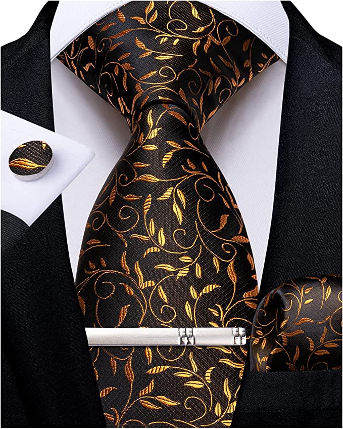 Brown and Orange Floral Necktie Set-DBG962