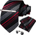New Black Red White Stripe Necktie Set-DBG974