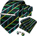 New Black Green Yellow Stripe Necktie Set-DBG975