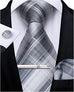 New Grey Plaid Silk Necktie Set-DBG977