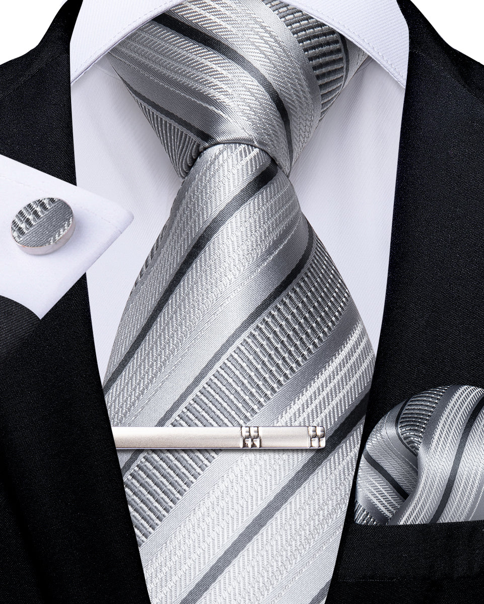 New Grey Stripe Necktie Set-DBG996