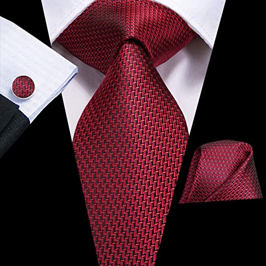 Red and Black Silk Necktie Set-DUB574