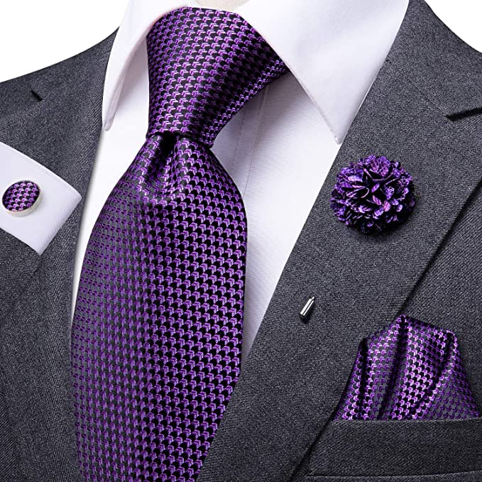 Purple and Black Silk Necktie Set-DUB580