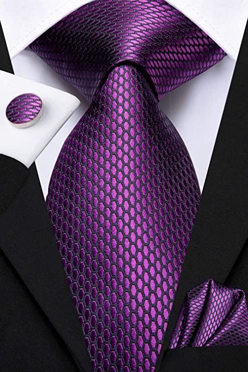 Purple and Black Silk Tie Set-DUB628