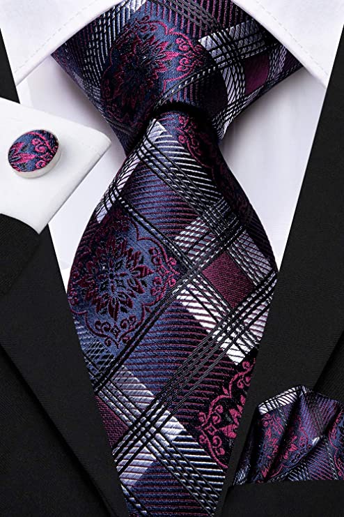 Blue and Purple Silk  Paisley Necktie Set-DUB649