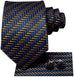 Blue Gold Black Silk Necktie Set-DUB659