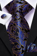 Blue and Gold Paisley Silk Necktie Set-DUB661