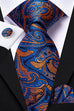Blue and Orange Silk Paisley Necktie Set-DUB728