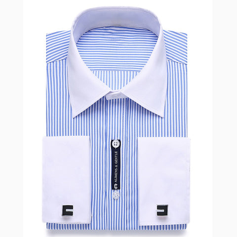 Lt.Blue and White Stripe French Cuff Dress Shirt  FCDS66