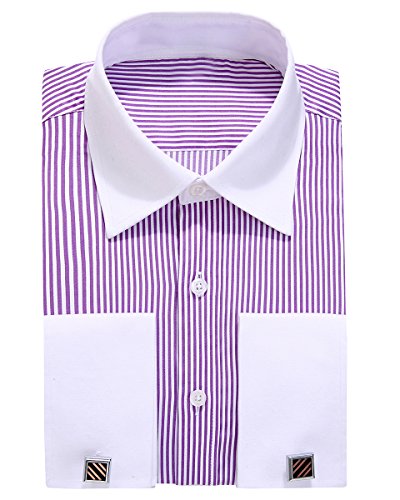 Purple and White French Cuff Dress Shirt  FCDS70