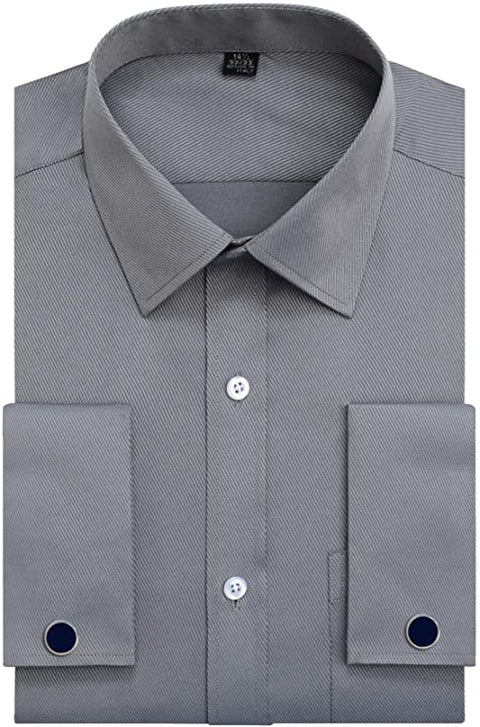 Grey French Cuff Dress Shirt-FCDS77