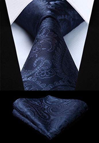 Navy Blue Paisley Necktie Set- HDN307