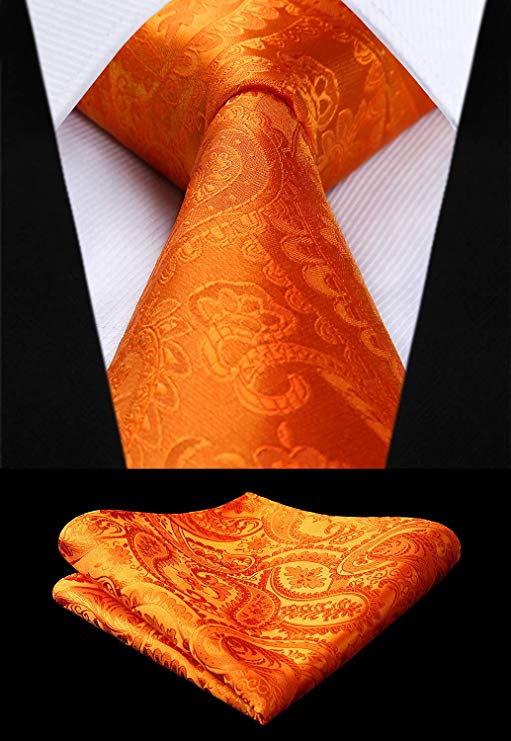 Orange Silk Paisley Necktie Set-HDN316
