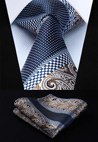 Navy Blue and Brown Silk Necktie Set HDN507