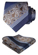 Navy Blue and Brown Silk Necktie Set HDN507
