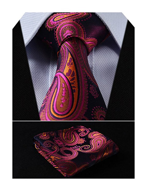 Pink Blue Orange Paisley Necktie Set HDN520
