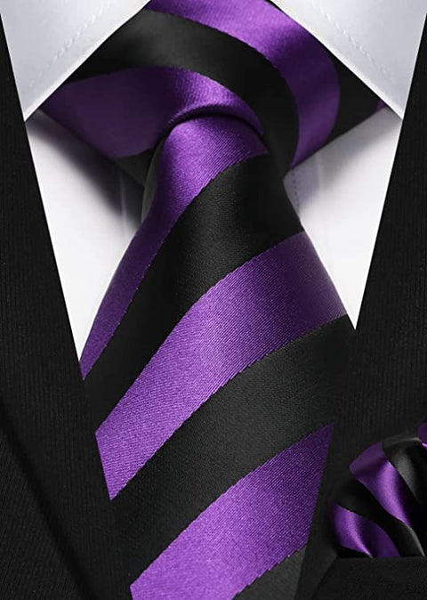 Purple and Black Wedding Necktie Set-HDN548