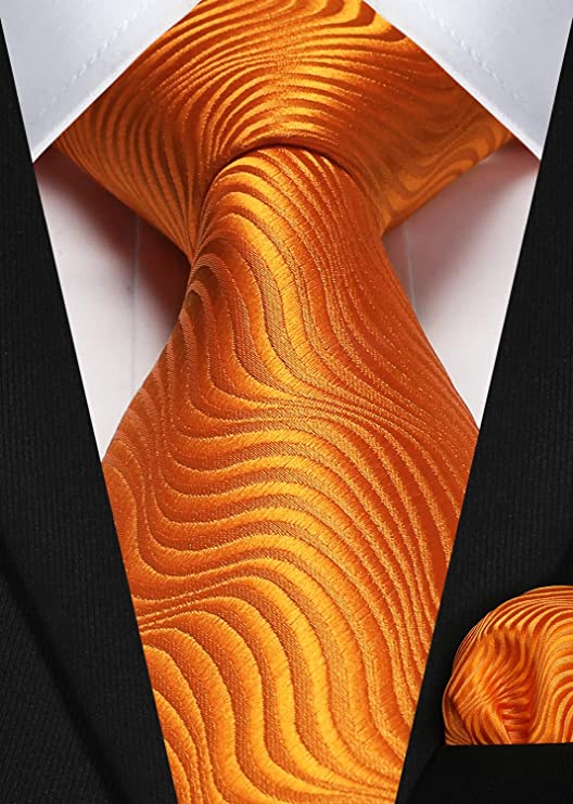 Mens Bright Orange Wedding Necktie Set-HDN563