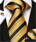 New Gold and Black Stripe Necktie Set-HDNE55